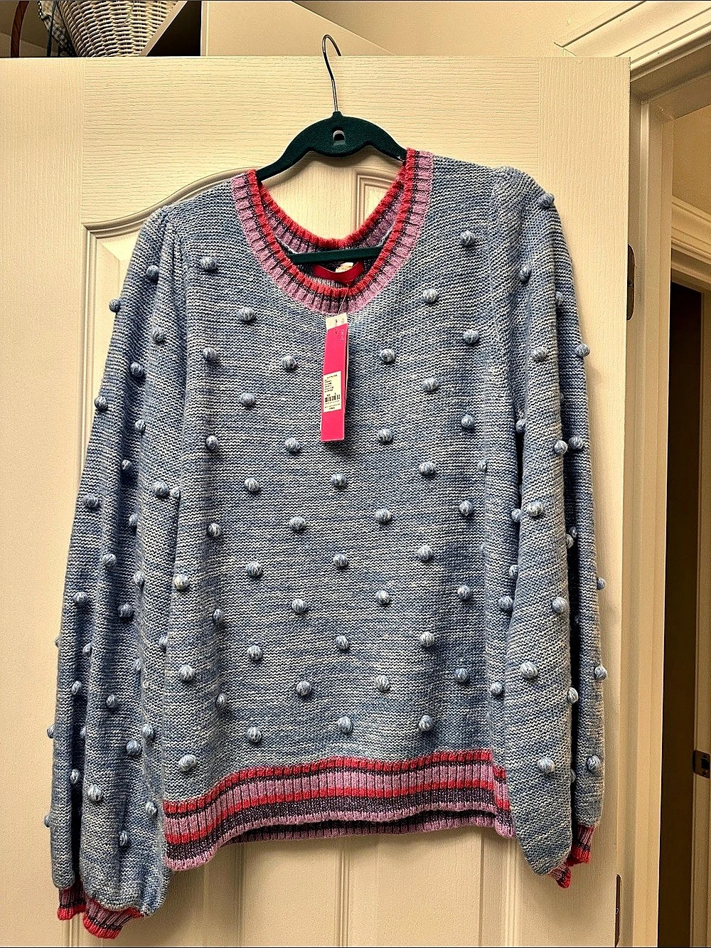 Lilly Pulitzer Textured Crew Neck Sweater Blue & Pink Size XL NWT